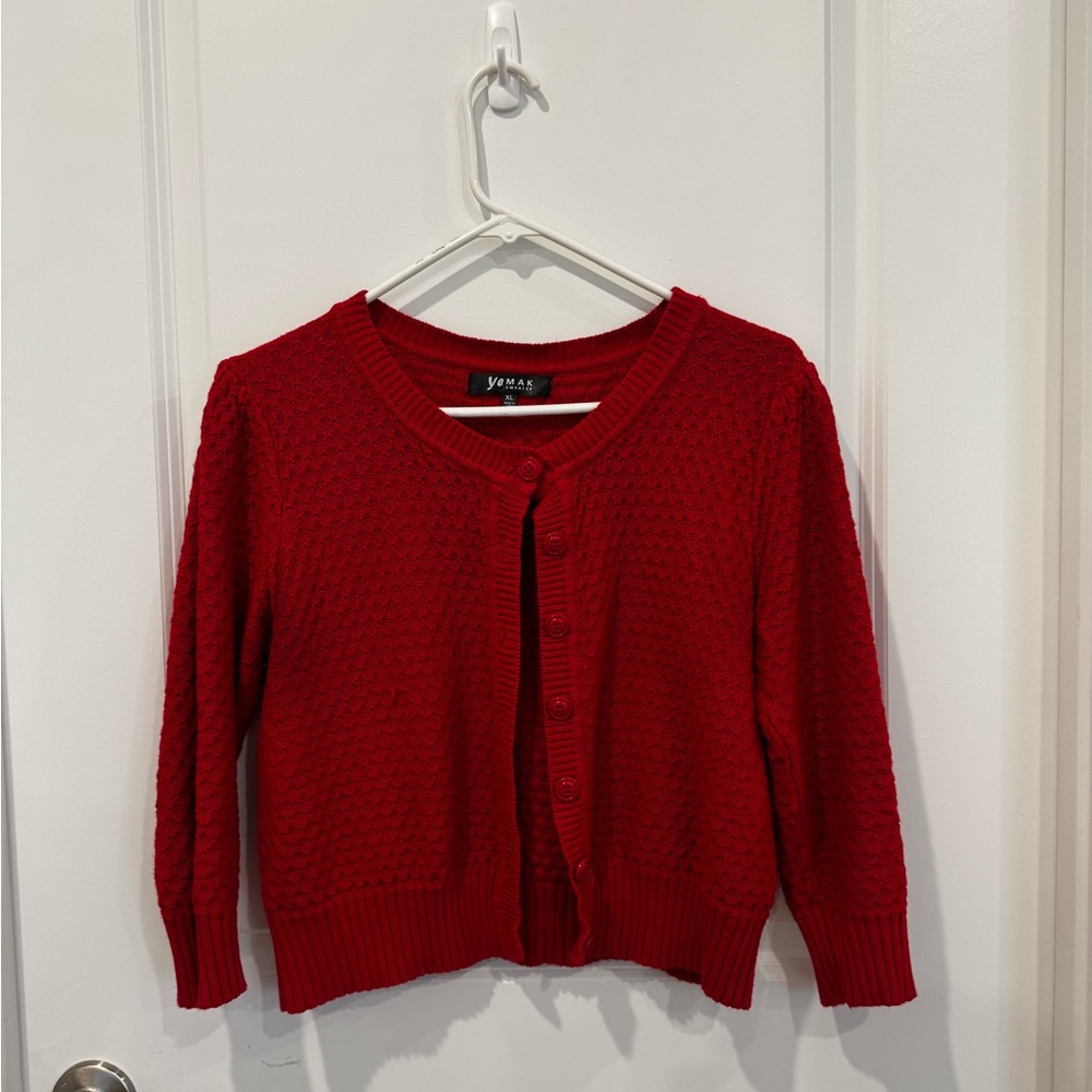 3/4 sleeve cropped Women’s cotton strawberry red sweater